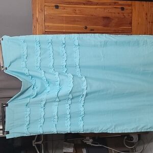 Ellery Homestyles Curtain Aqua Ruffles Rod Pocket Room Darkening 50x82 in EUC